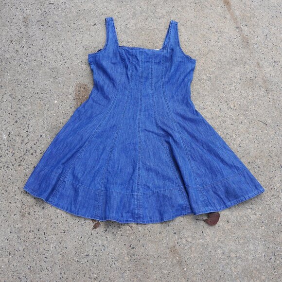 LOFT Chambray Seamed Mini Flare Dress 10 Square Neck - Picture 3 of 15